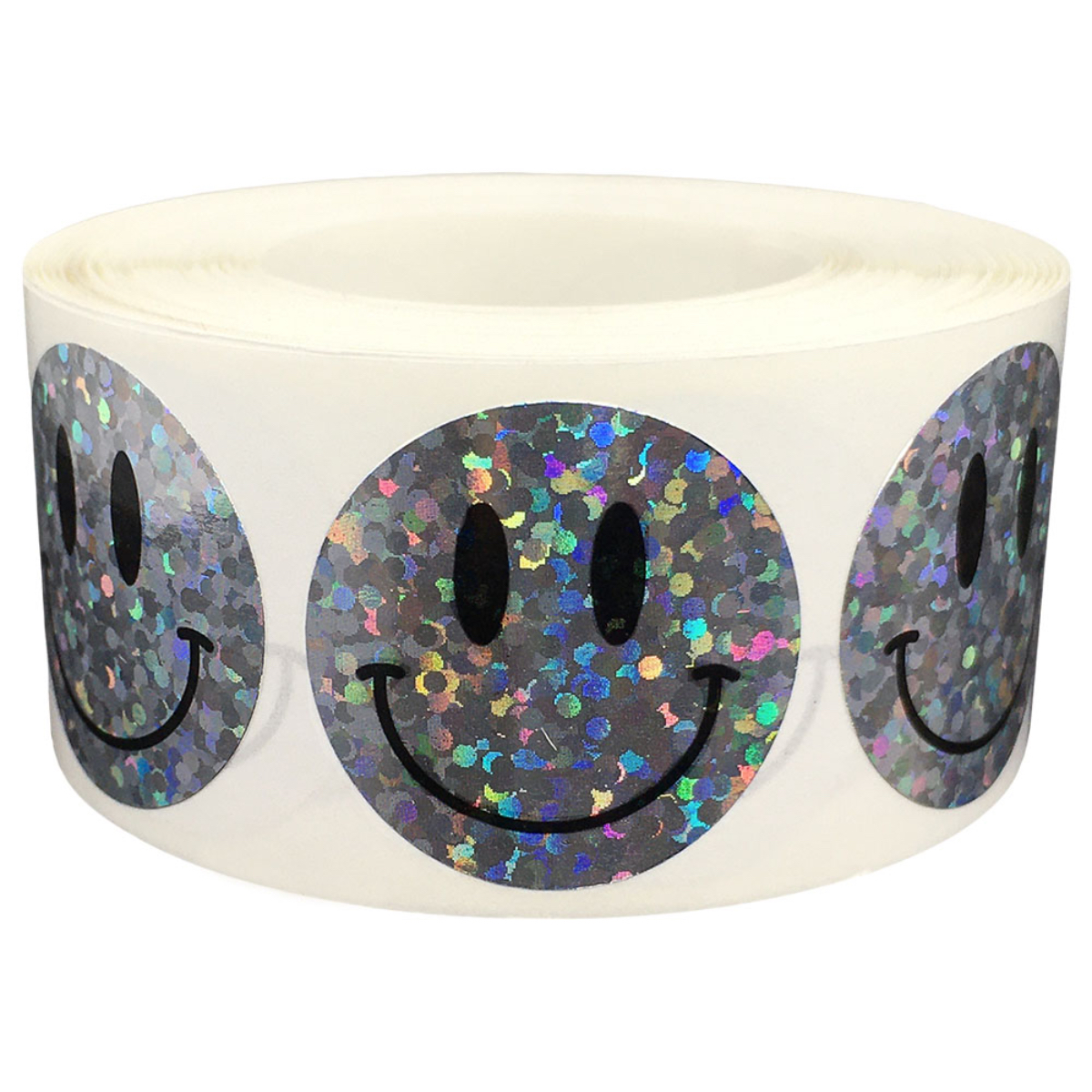 Metalized Sparkle Silver Smiley Face Stickers 1"