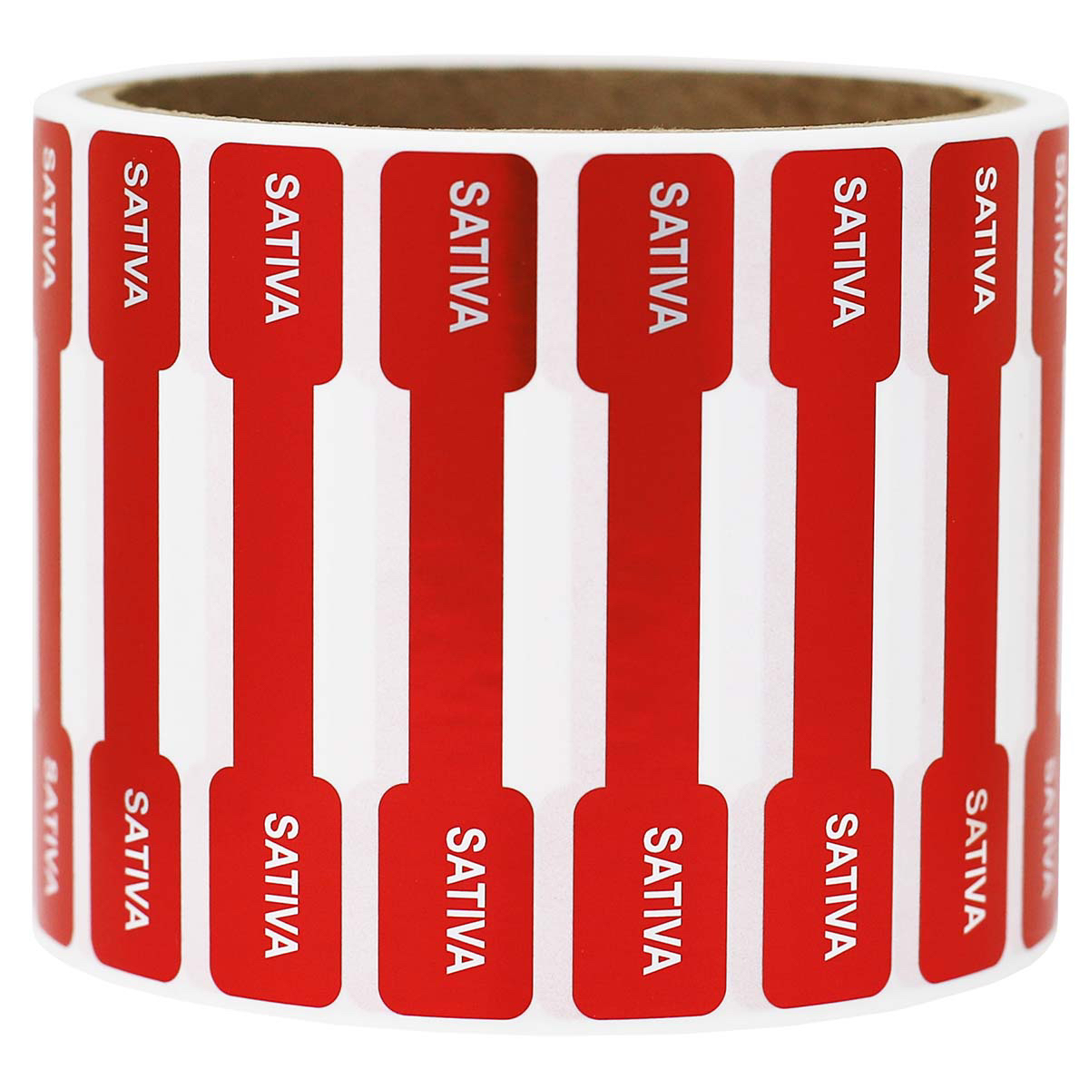 Metallic Red Sativa Cannabis Tamper Labels 0.5 ends (5/16 band) x 2.75" Barbell QTY 500