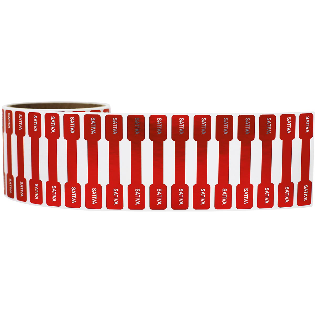 Metallic Red Sativa Cannabis Tamper Labels 0.5 ends (5/16 band) x 2.75" Barbell QTY 500