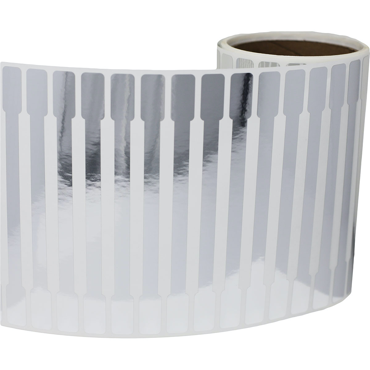 Metallic Silver Blank Tamper Labels 0.5 ends (5/16 band) x 6" Barbell shape QTY 500 Metallic Silver Blank Tamper Labels 0.5 ends (5/16 band) x 6" Barbell shape QTY 500