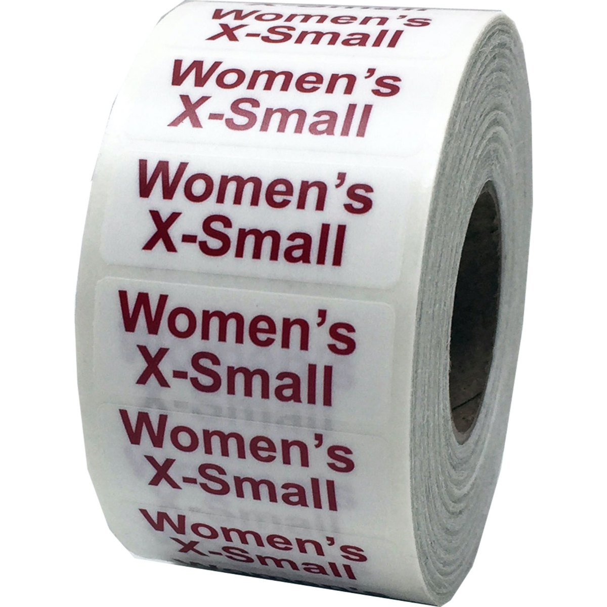 Women's Ultra Clear Size Strip Labels with Maroon Print for Shirts 1.25″ x 5″ QTY 125