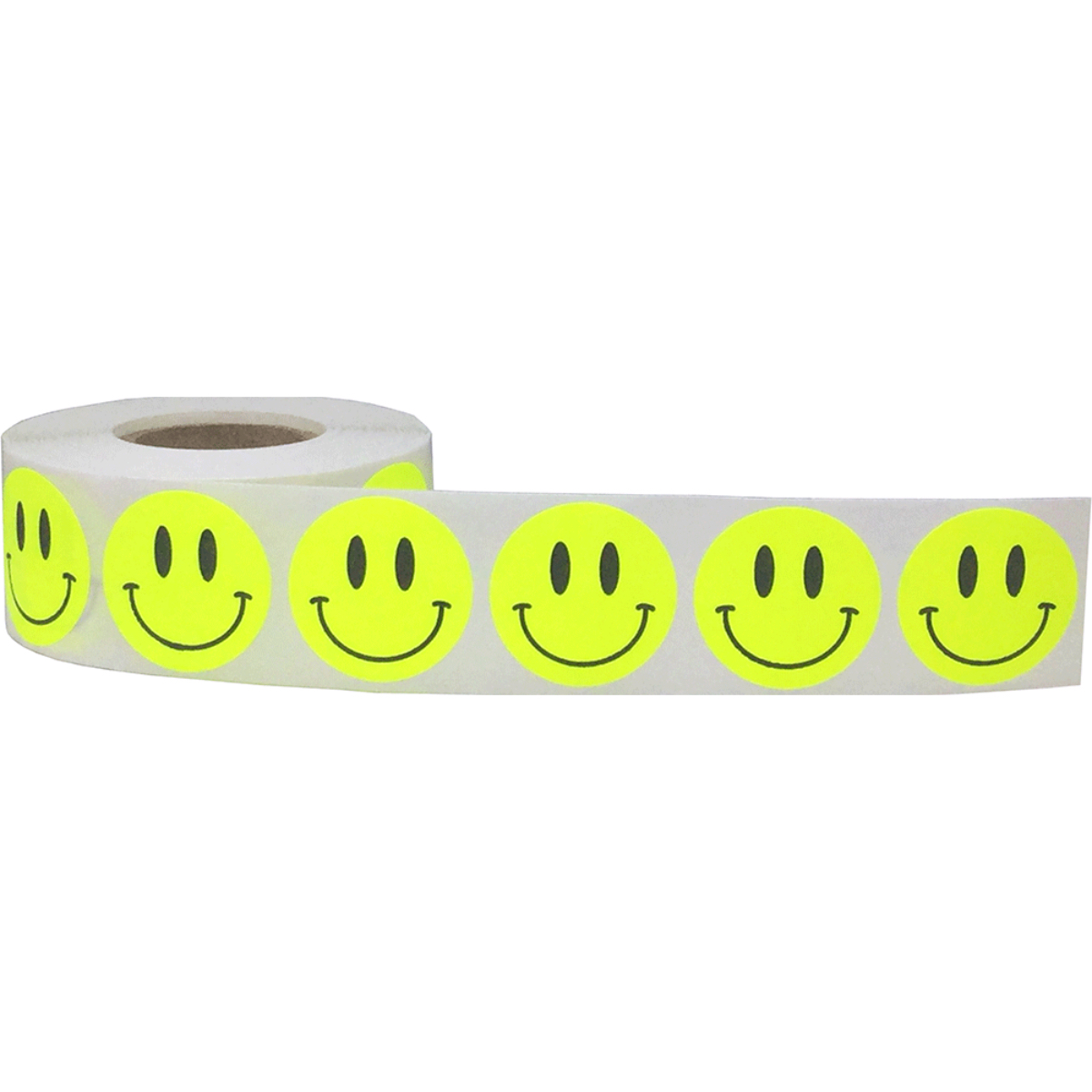 Fluorescent Yellow Smiley Face Stickers 1" QTY 500