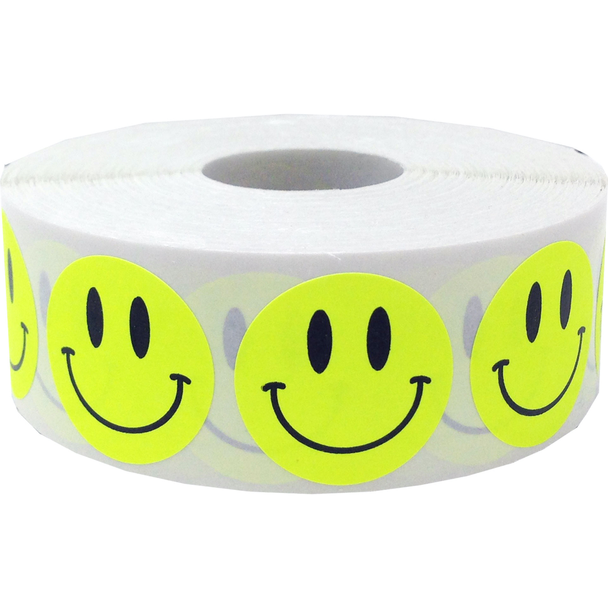 Fluorescent Yellow Smiley Face Stickers 1" QTY 500