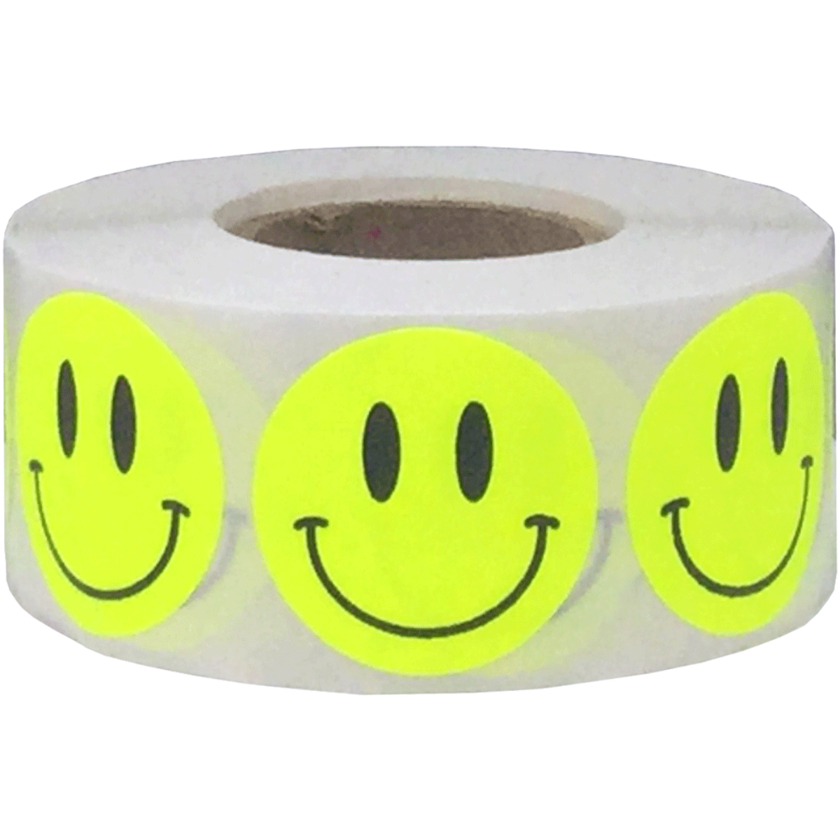 Fluorescent Yellow Smiley Face Stickers 1" QTY 500