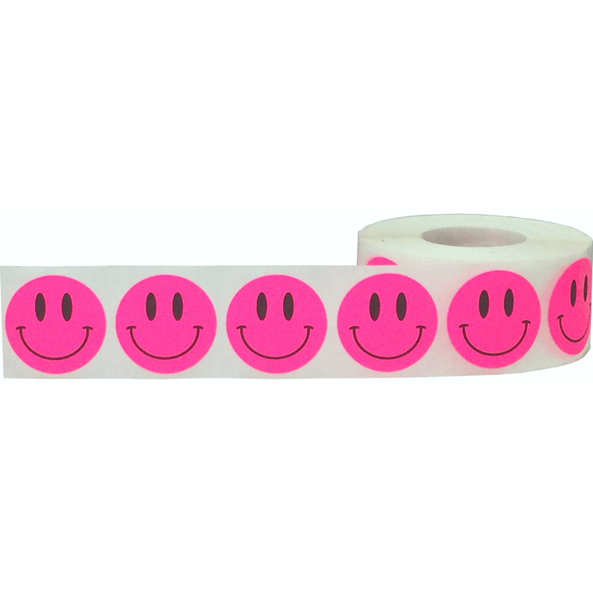 Fluorescent Pink Smiley Face Stickers 1" QTY 500