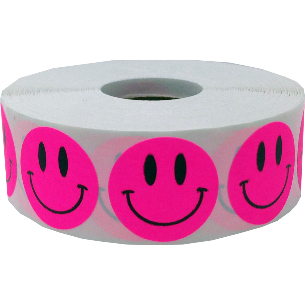 Fluorescent Pink Smiley Face Stickers 1" QTY 500