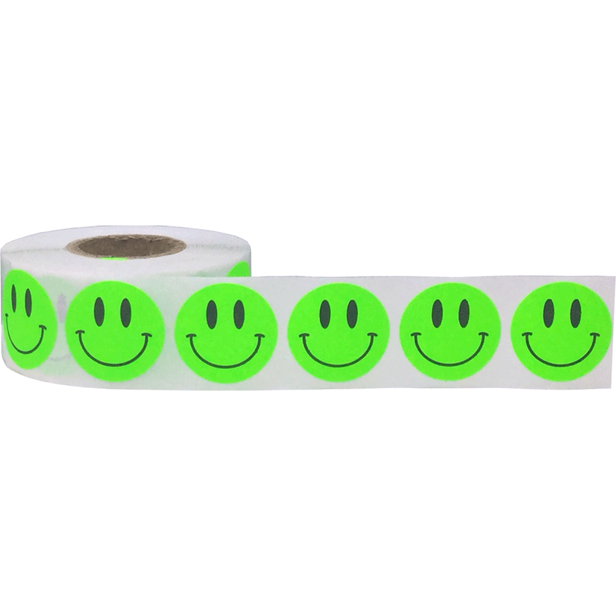 Fluorescent Green Smiley Face Stickers 1" QTY 500