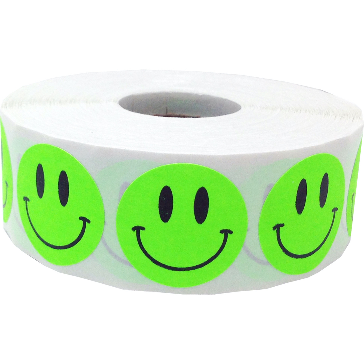 Fluorescent Green Smiley Face Stickers 1" QTY 500