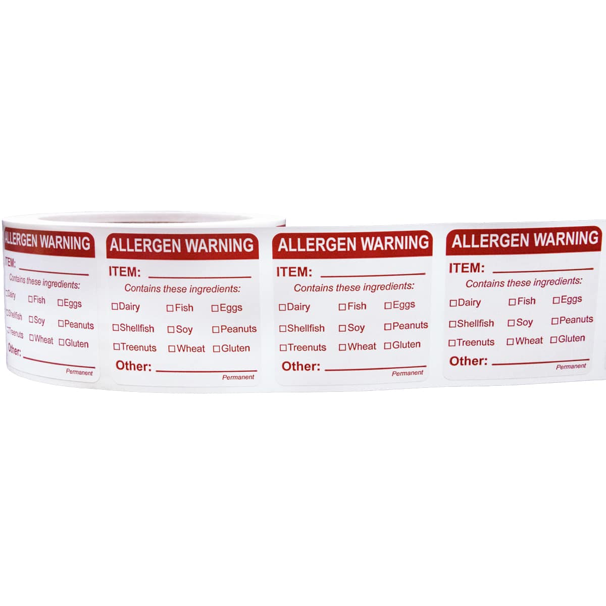 Semi-Gloss Allergen Food Warning Labels 2" Square QTY 500