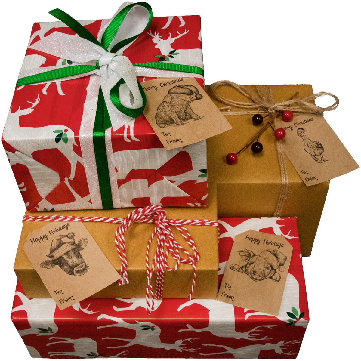 Christmas Farm Animals Adhesive Gift Tags QTY 100 Christmas Farm Animals Adhesive Gift Tags QTY 100