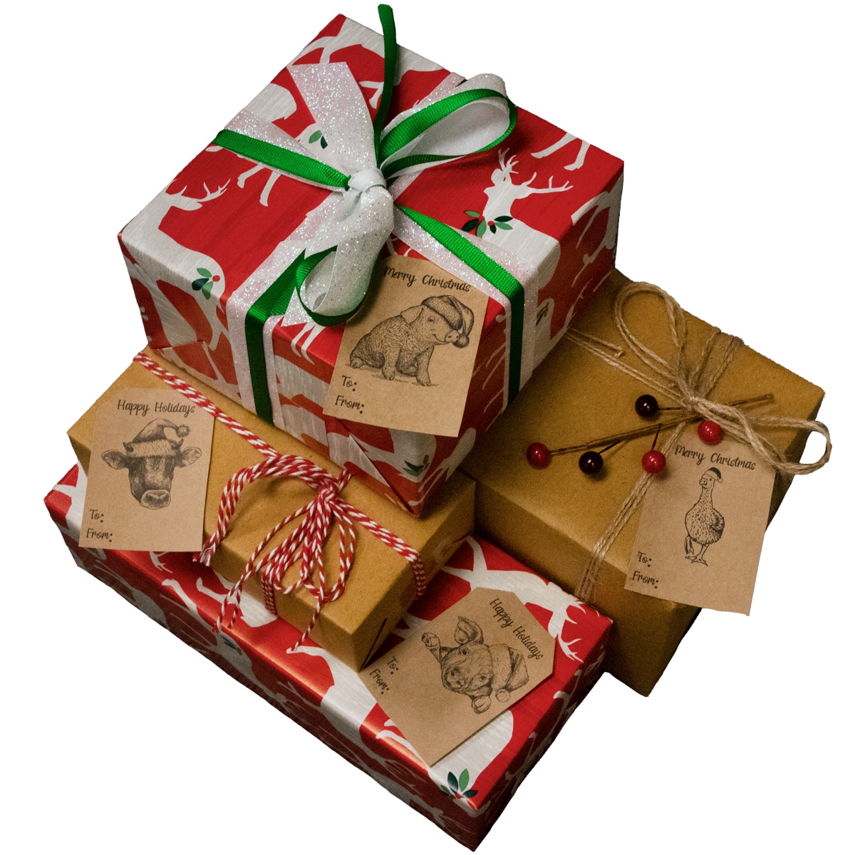 Christmas Farm Animals Adhesive Gift Tags QTY 100 Christmas Farm Animals Adhesive Gift Tags QTY 100