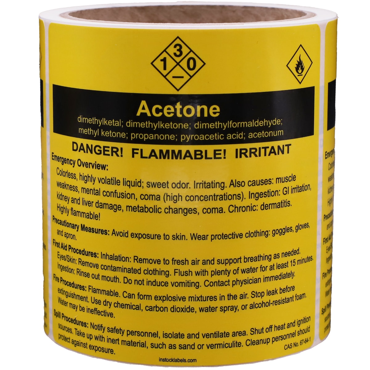 Acetone Chemical Right-to-Know Info Flammable Irritant Warning Labels QTY 100