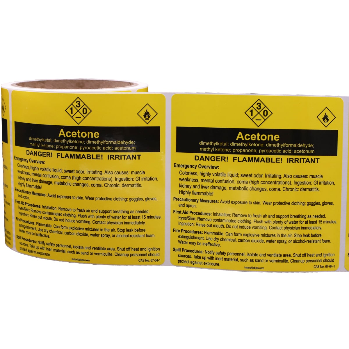 Acetone Chemical Right-to-Know Info Flammable Irritant Warning Labels QTY 100