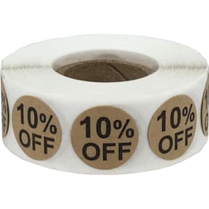 10 Percent Off Brown Kraft Labels 3/4" Quantity 500 10 Percent Off Brown Kraft Labels 3/4" Quantity 500
