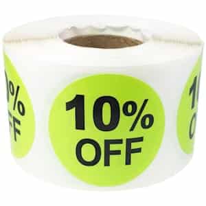 10 Percent Off Labels 1.5" QTY 500