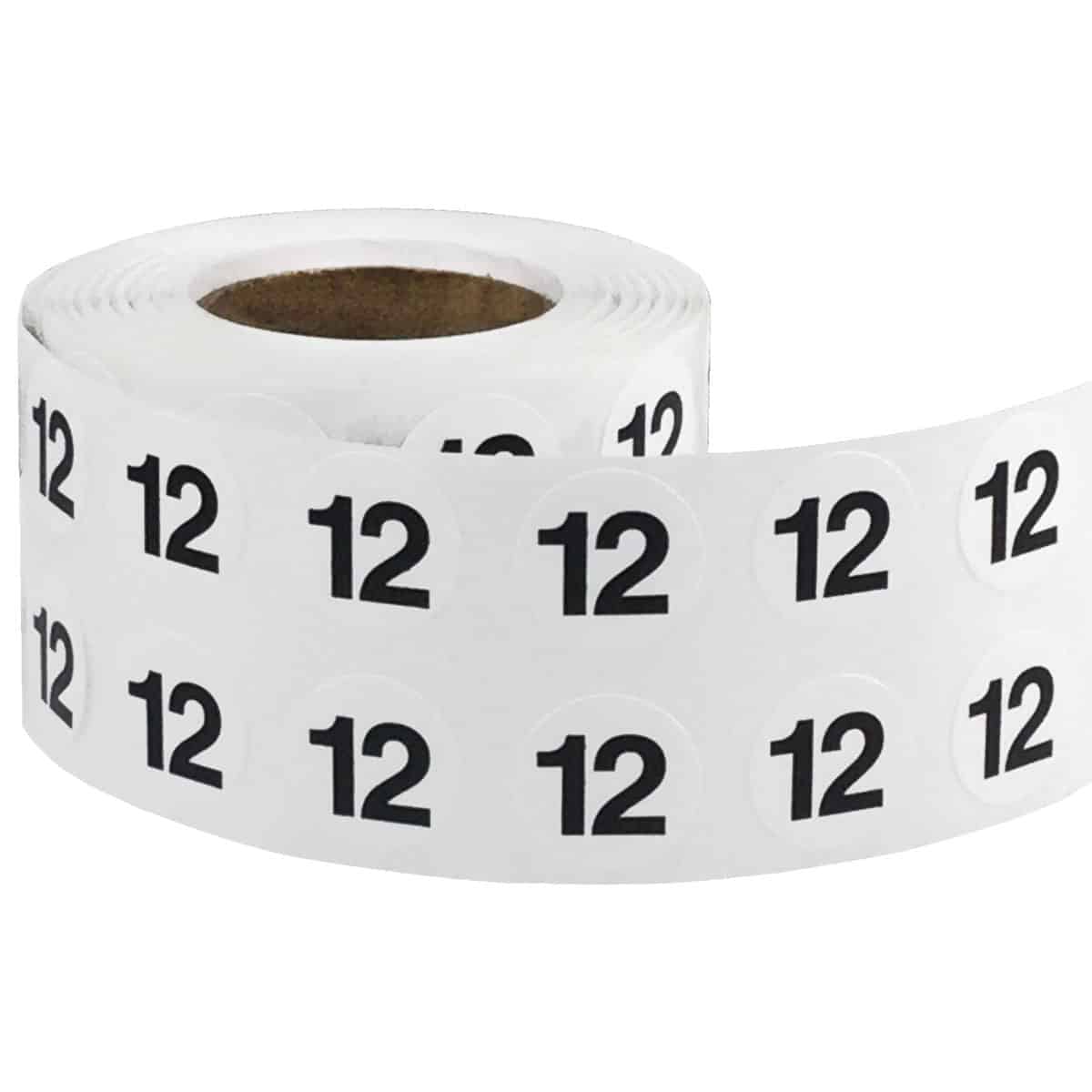 Small Number 12 Stickers 1/2" Round Quantity 1,000 Small Number 12 Stickers 1/2" Round Quantity 1,000