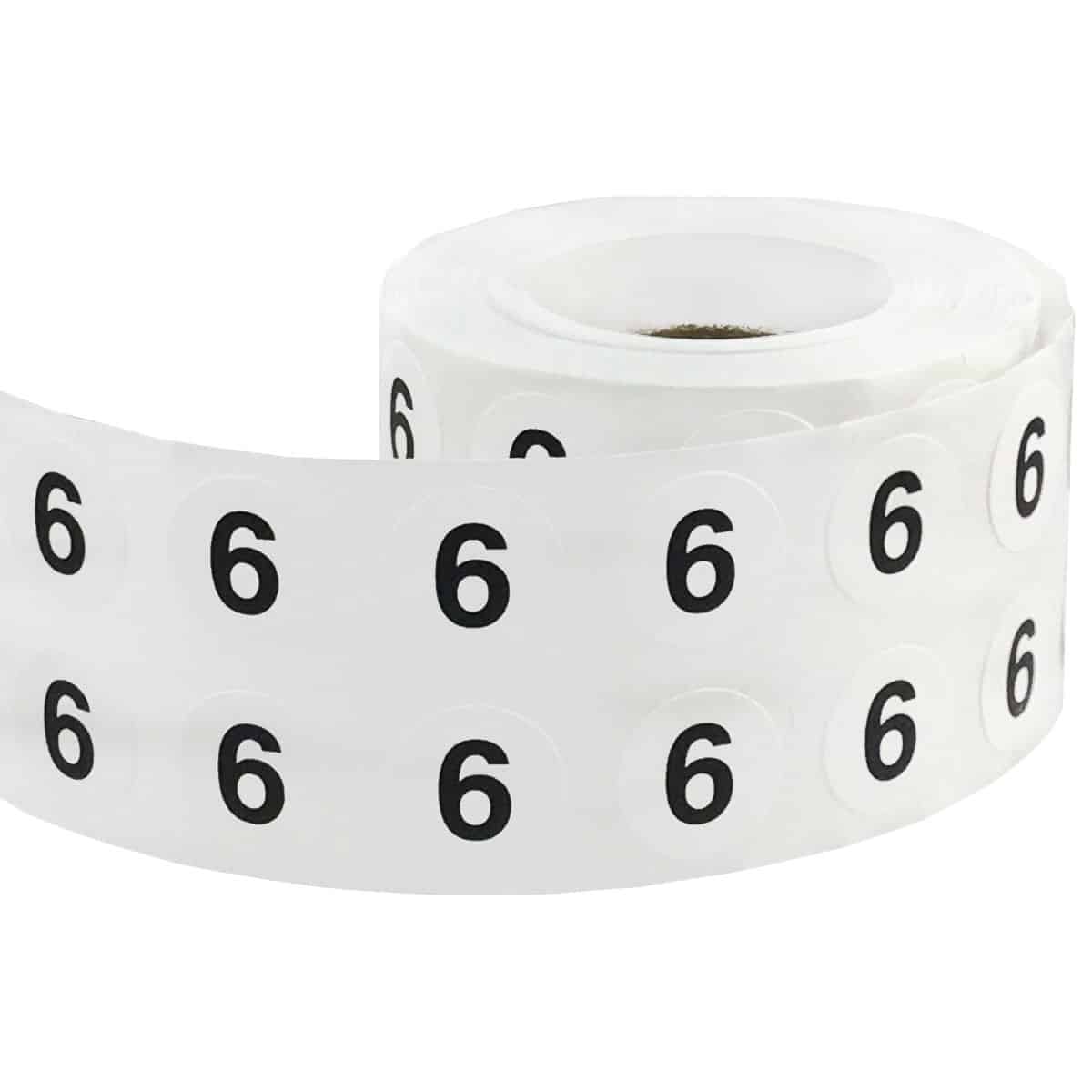 Small Number 6 Stickers 1/2" Round Quantity 1,000