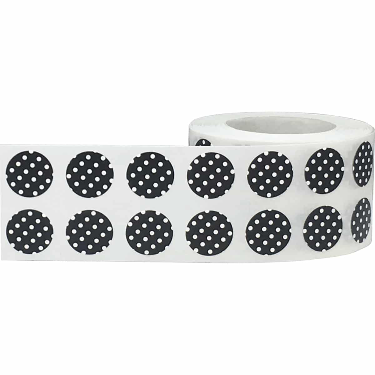 Polka Dot Stickers Black With White 1/2" Round QTY 1,000