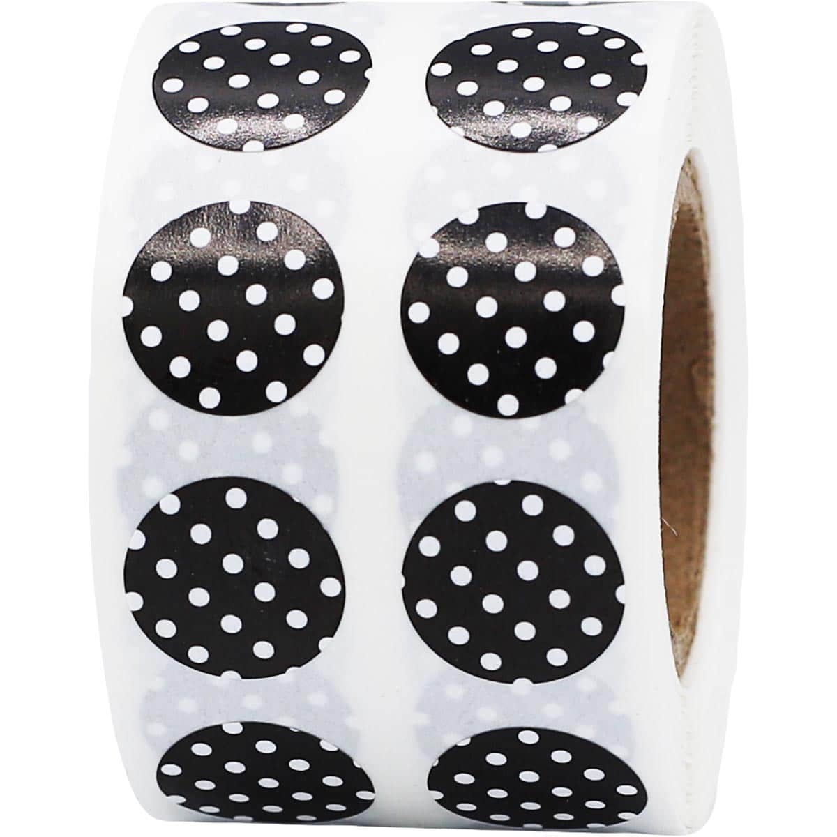 Polka Dot Stickers Black With White 1/2" Round QTY 1,000
