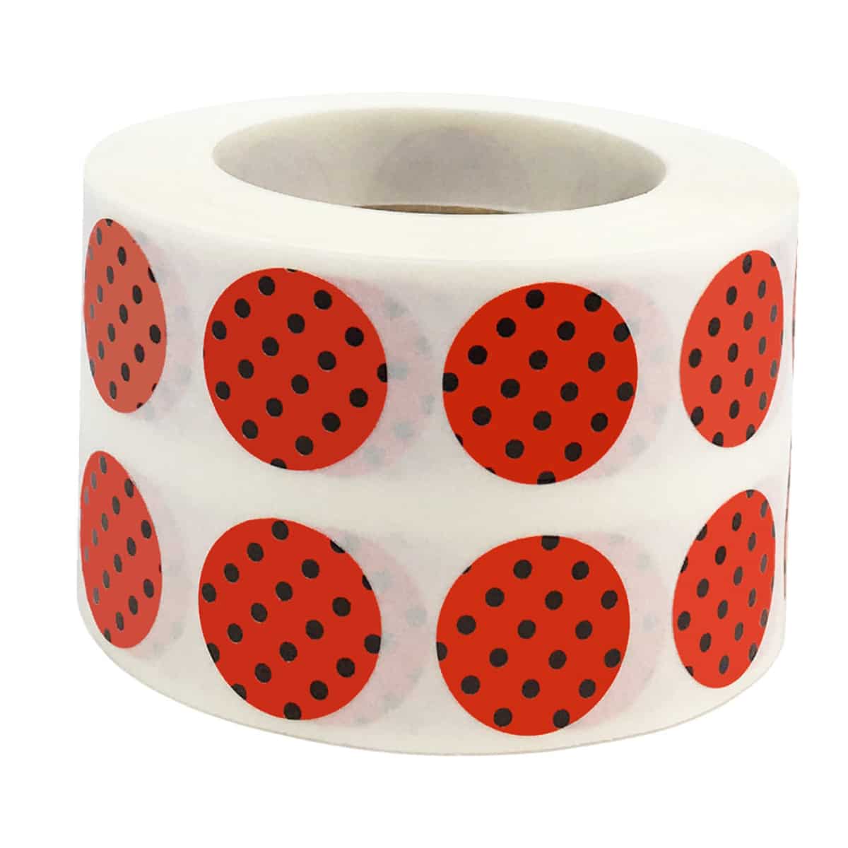 Polka Dot Stickers Red With Black 1/2" Round QTY 1,000