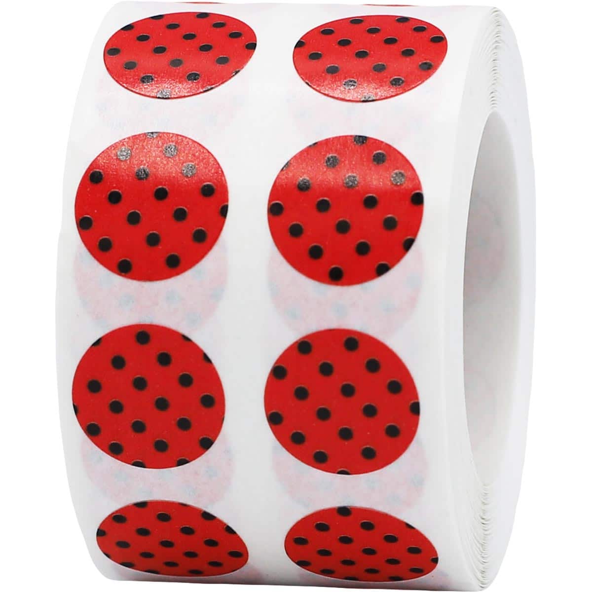 Polka Dot Stickers Red With Black 1/2" Round QTY 1,000