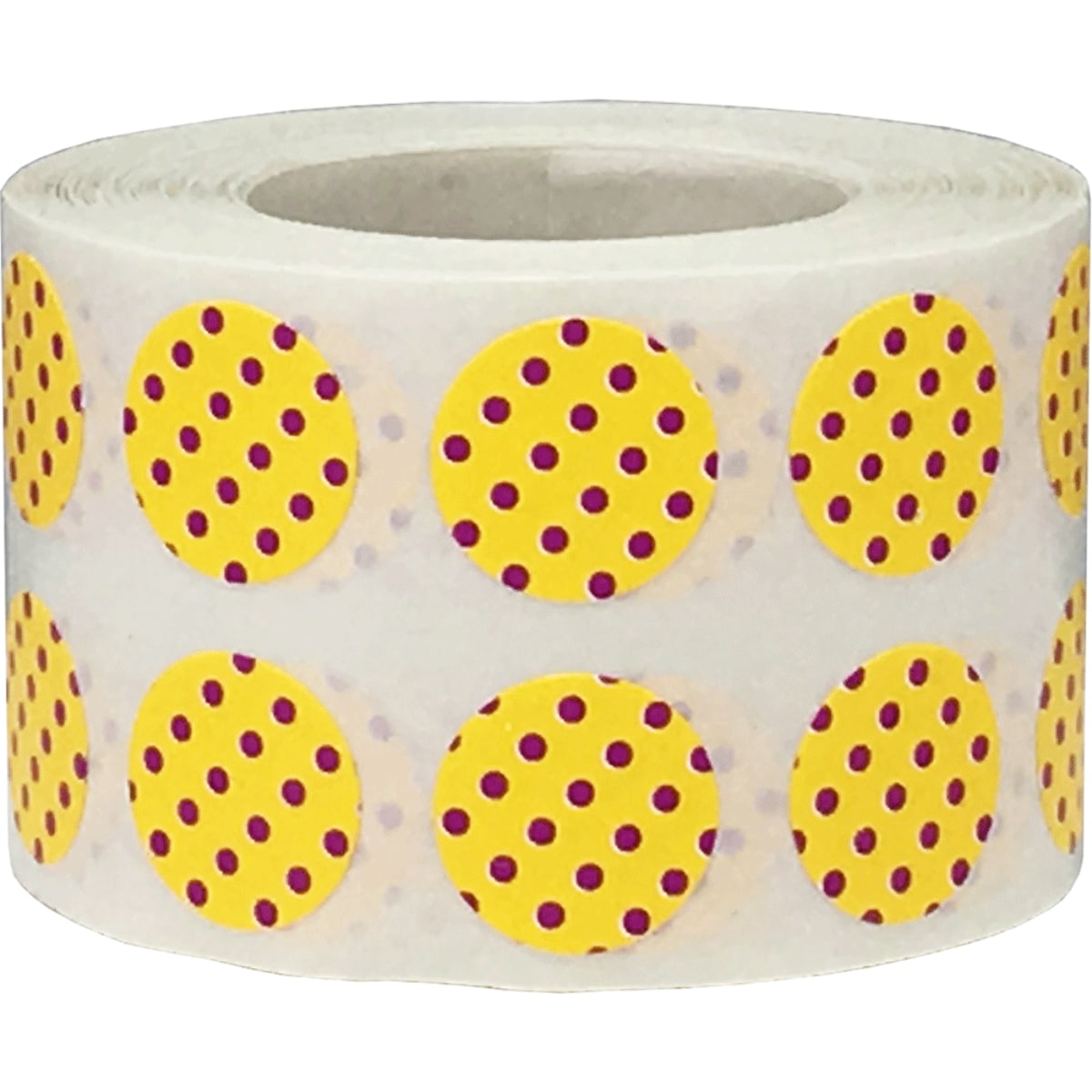 Polka Dot Stickers Yellow With Lilac 1/2" Round QTY 1,000