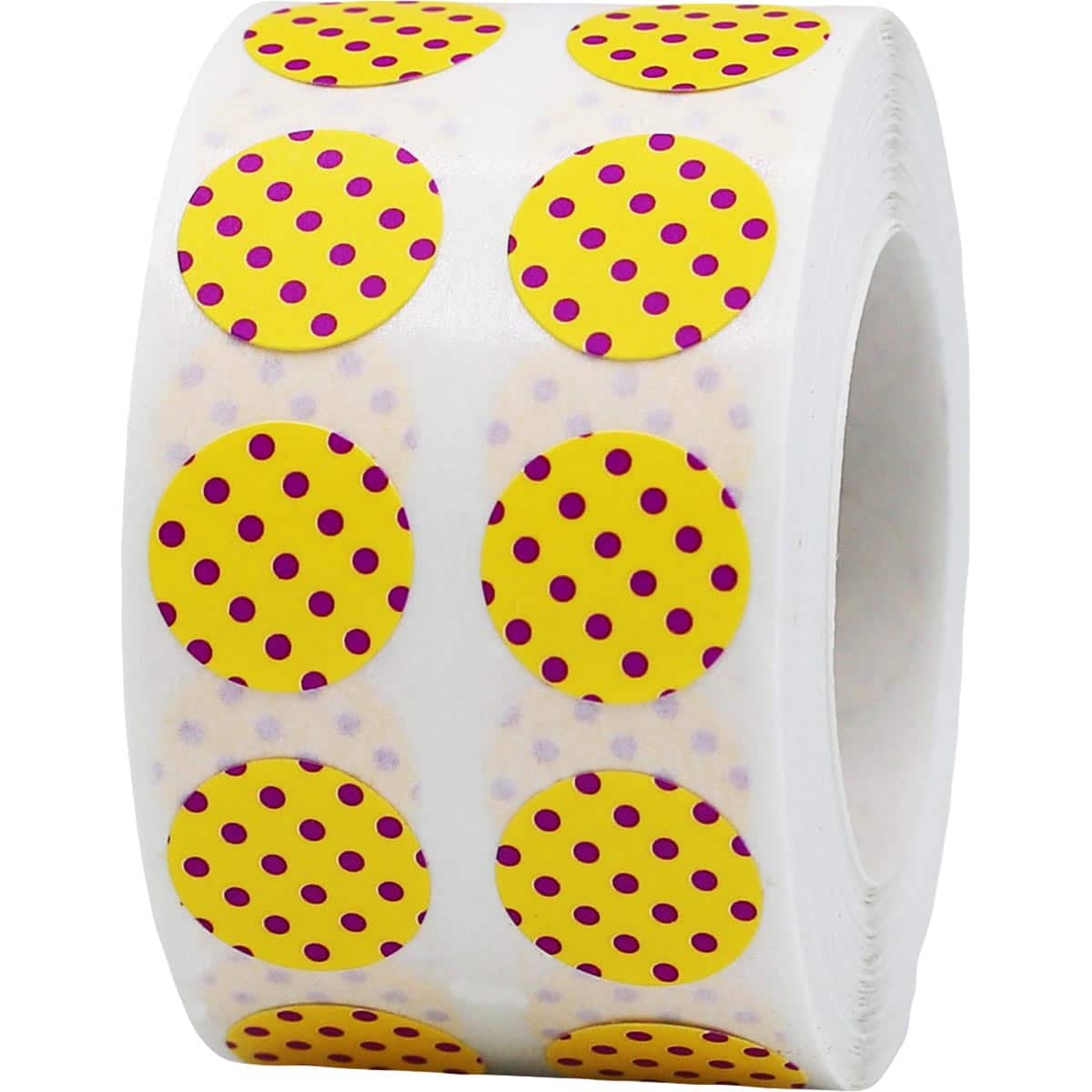 Polka Dot Stickers Yellow With Lilac 1/2" Round QTY 1,000