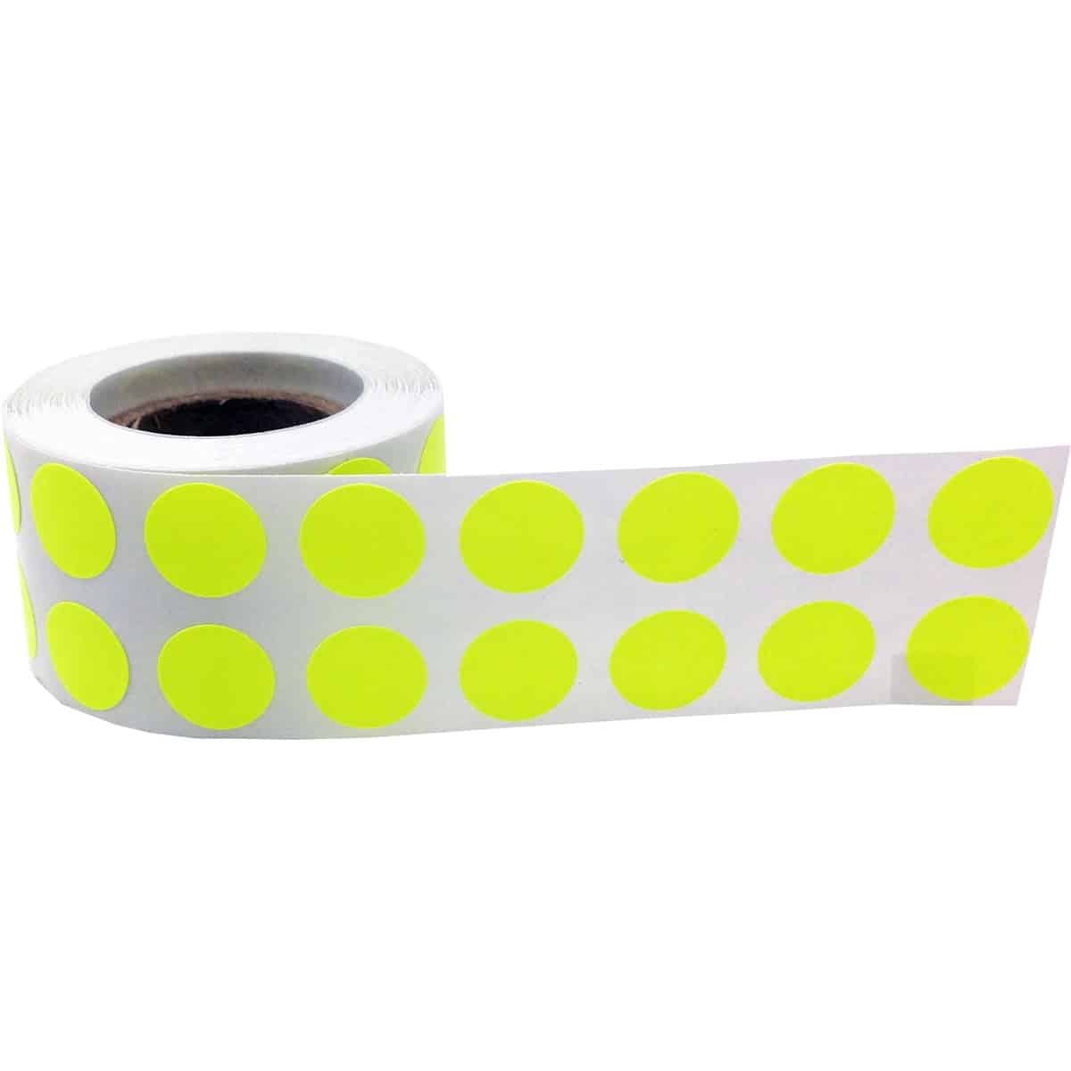 Small Fluorescent Yellow Dot Stickers 1/2" Round QTY 1,000