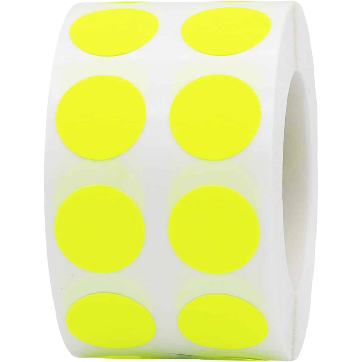 Small Fluorescent Yellow Dot Stickers 1/2" Round QTY 1,000