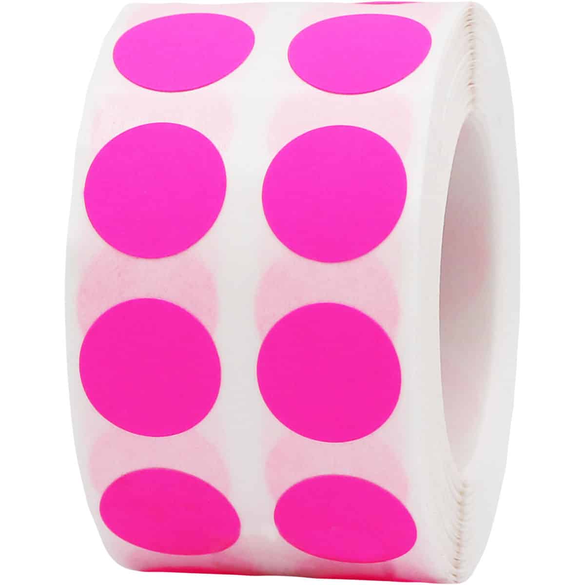 Small Fluorescent Pink Dot Stickers 1/2" Round QTY 1,000