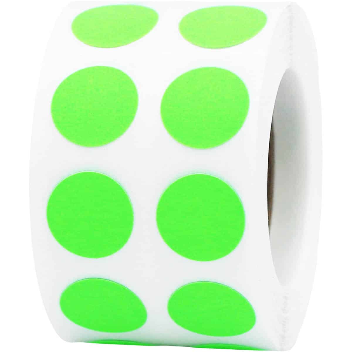 Small Fluorescent Green Dot Stickers 1/2" Round Quantity 1,000