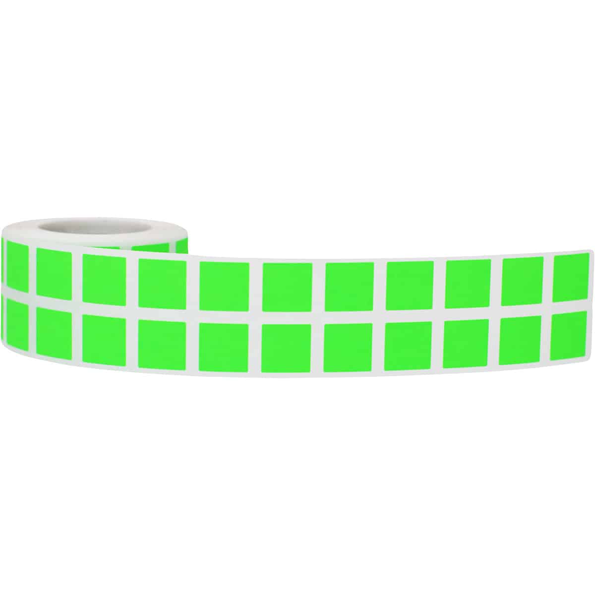 Small Fluorescent Green Stickers 1/2" Square Quantity 1,000 Small Fluorescent Green Stickers 1/2" Square Quantity 1,000