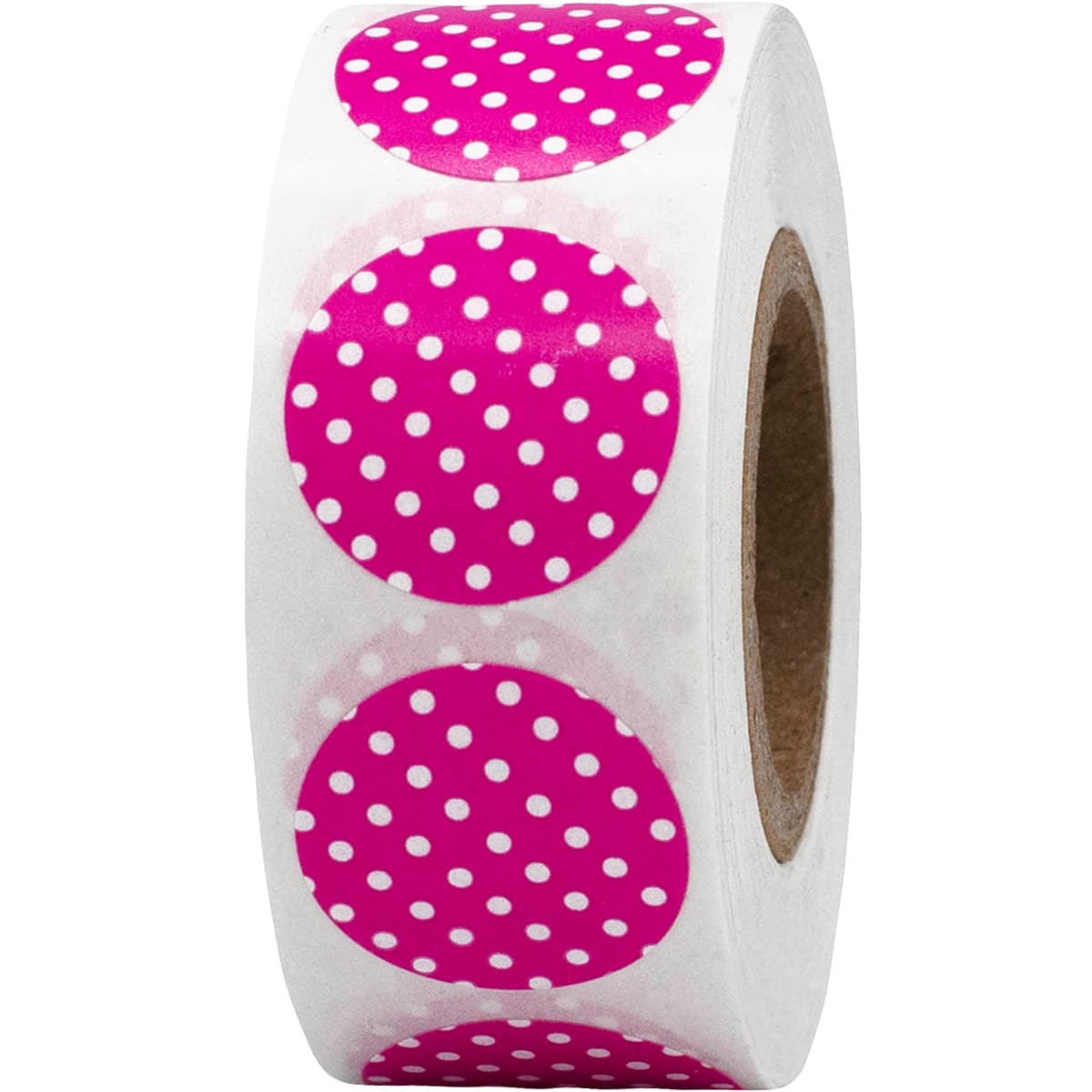 Polka Dot Stickers Hot Pink With White 3/4" Round QTY 500