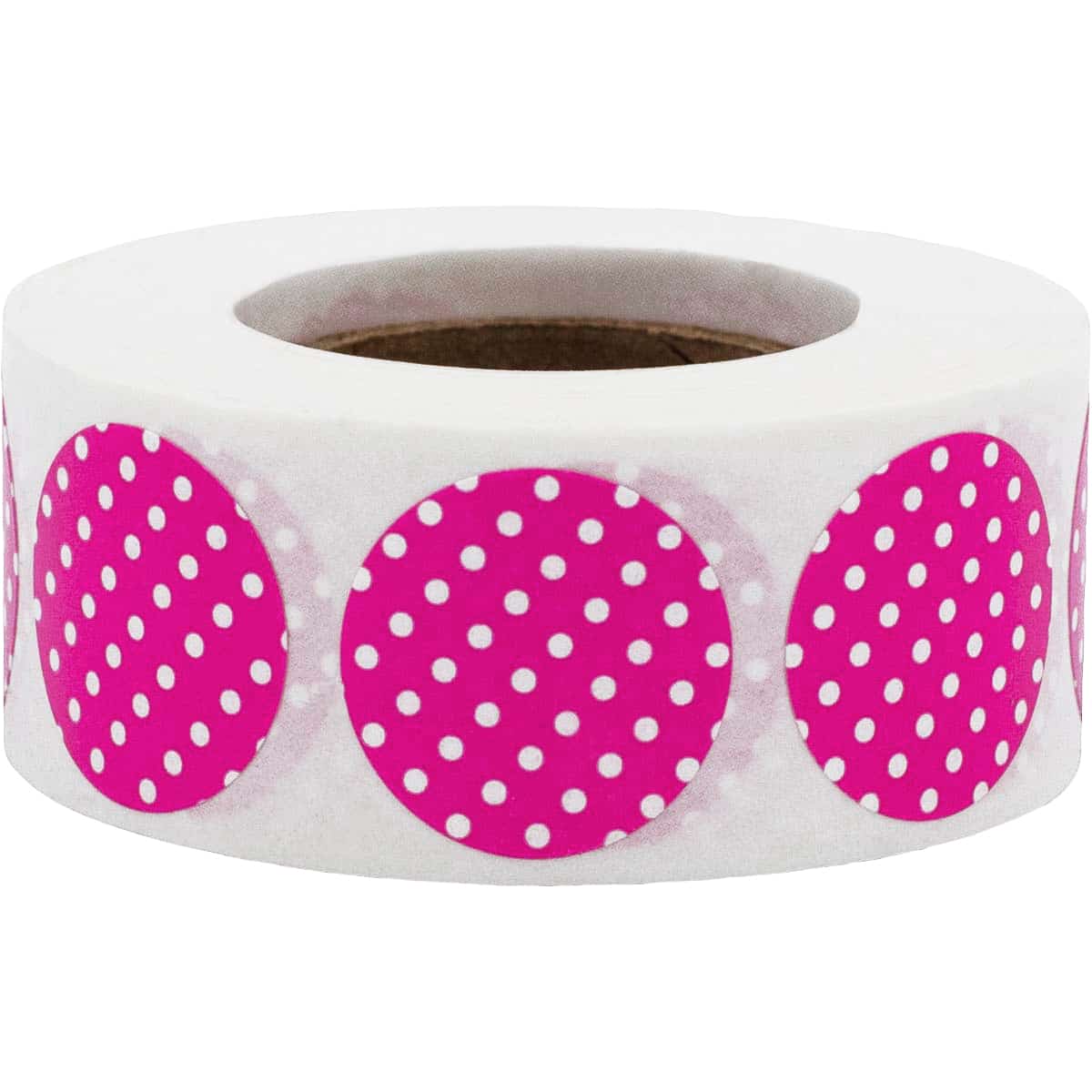 Polka Dot Stickers Hot Pink With White 3/4" Round QTY 500