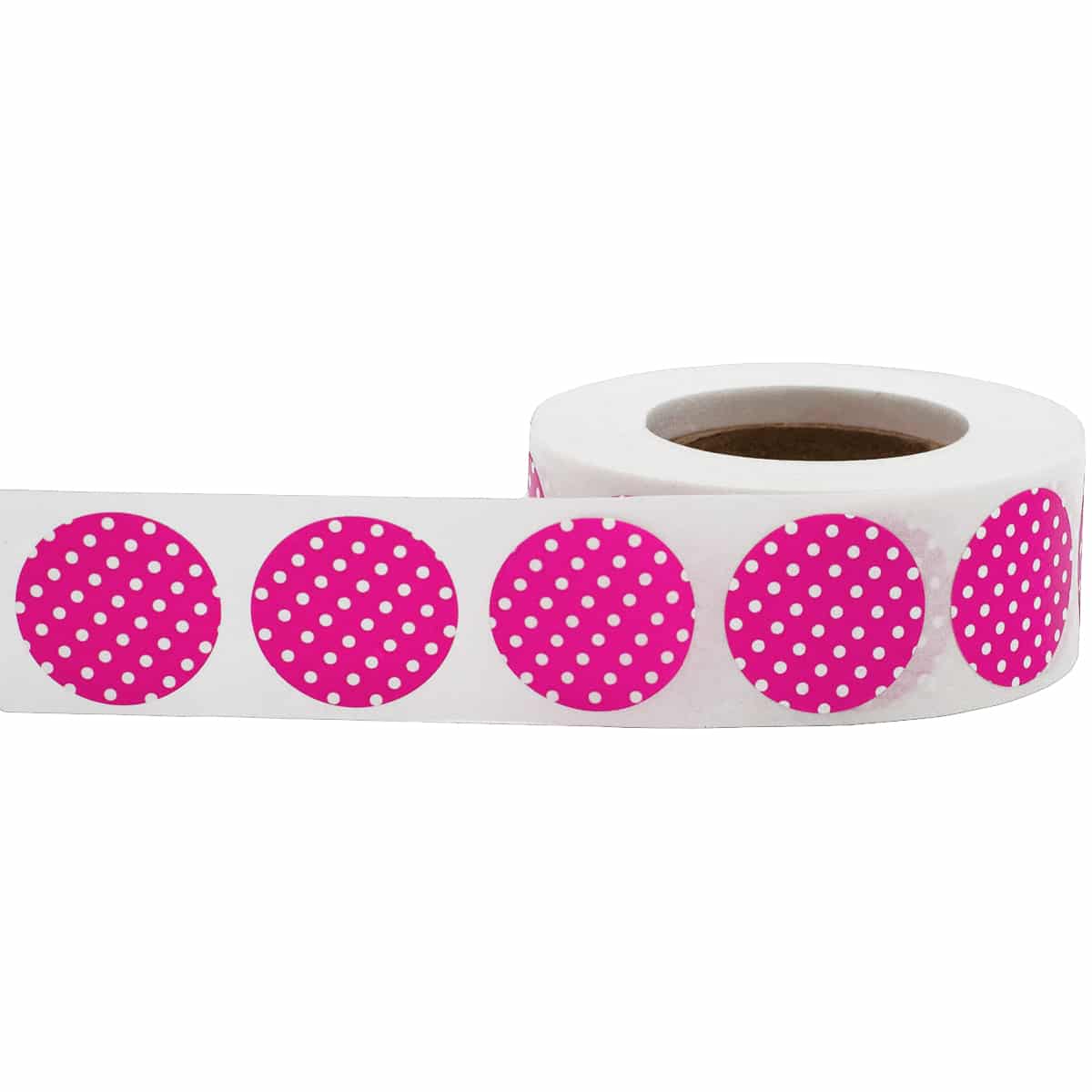 Polka Dot Stickers Hot Pink With White 3/4" Round QTY 500