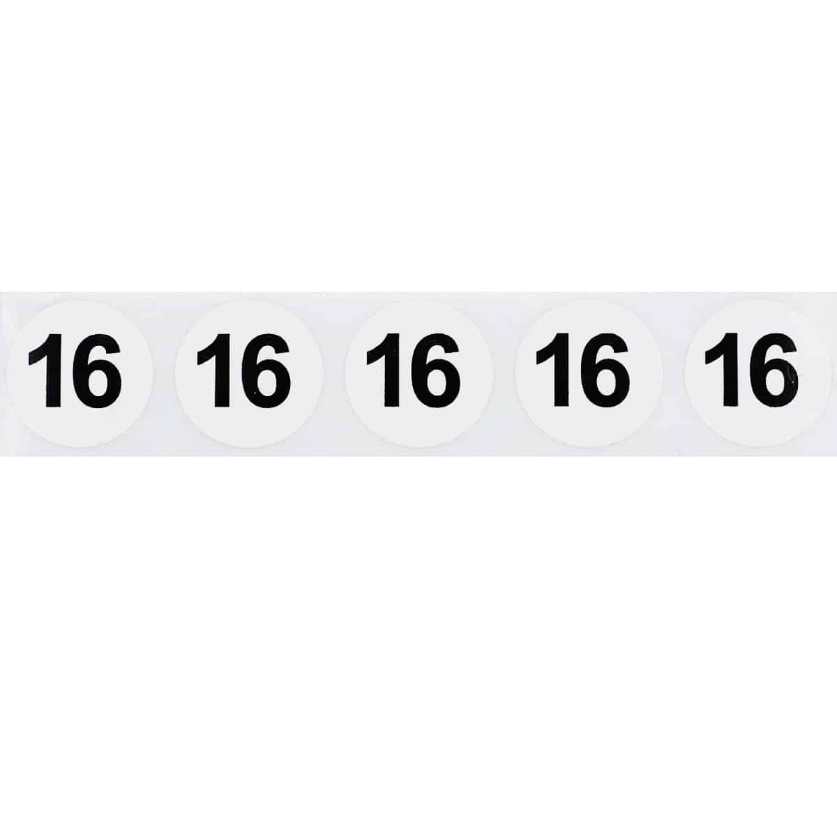 Number 16 Stickers 3/4" Round Quantity 500