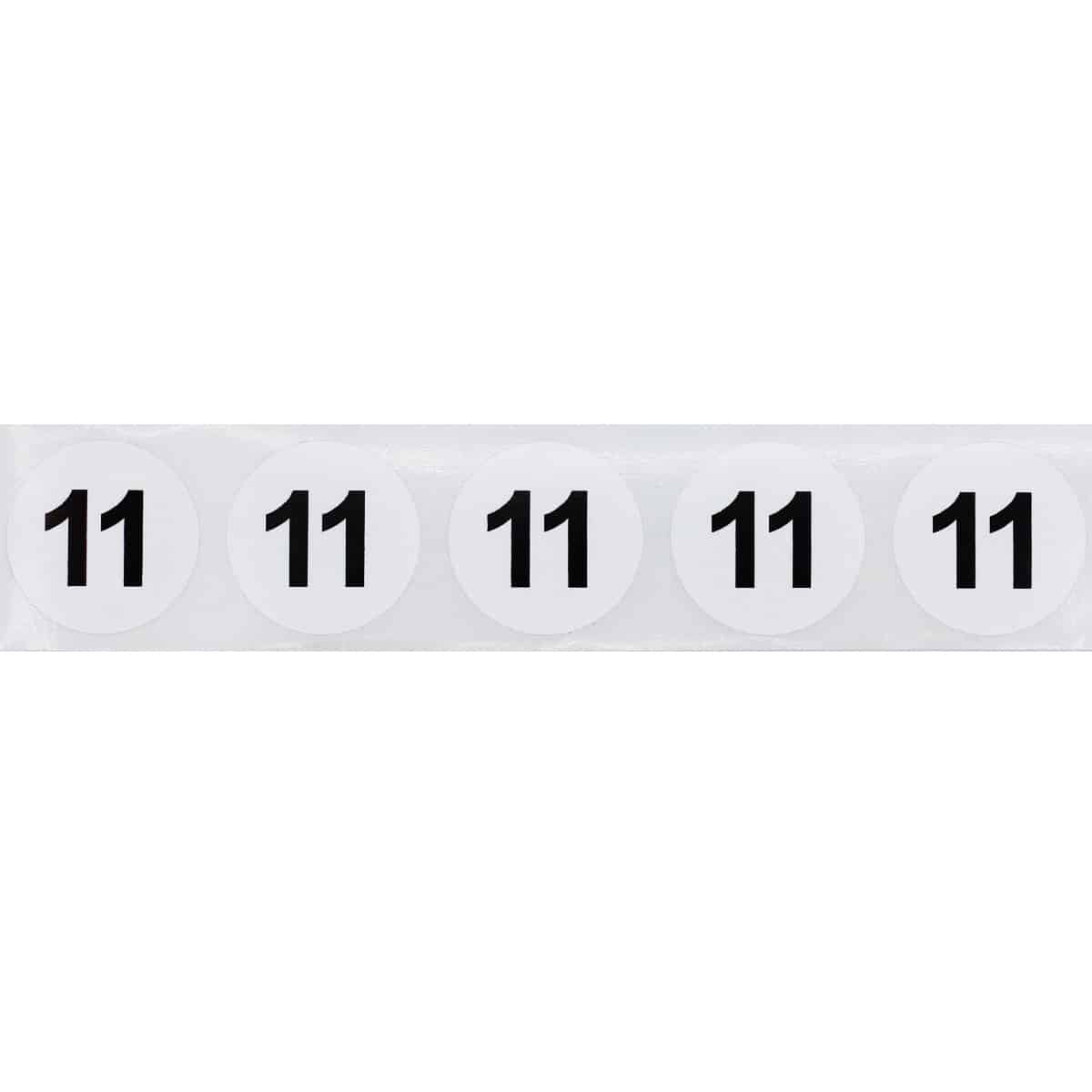 White Number 11 Stickers 3/4" Quantity 500