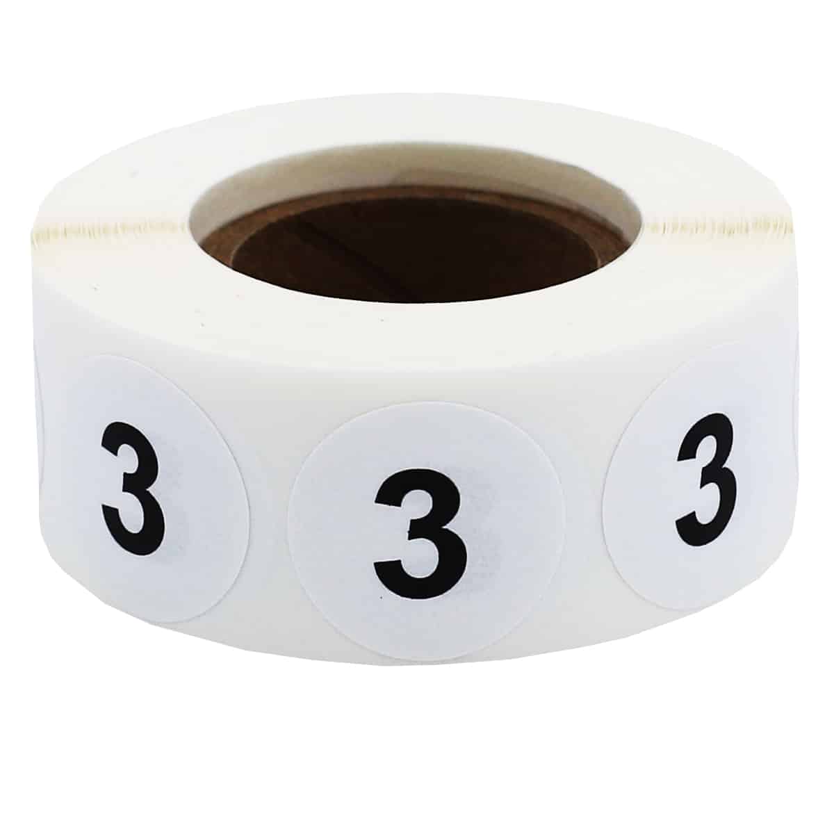 White Number 3 Stickers 3/4" Quantity 500