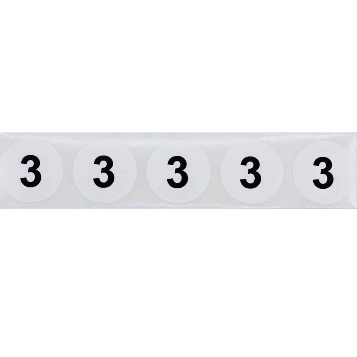 White Number 3 Stickers 3/4" Quantity 500