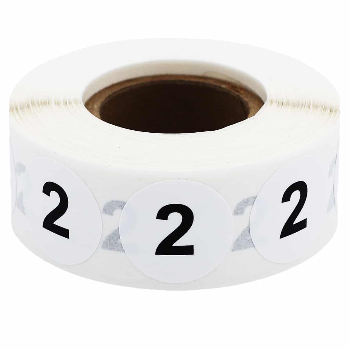 White Number 2 Stickers 3/4" Quantity 500