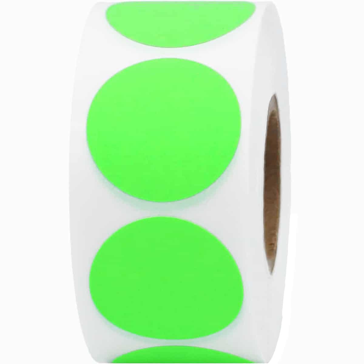 Fluorescent Green Stickers 1" Round QTY 500