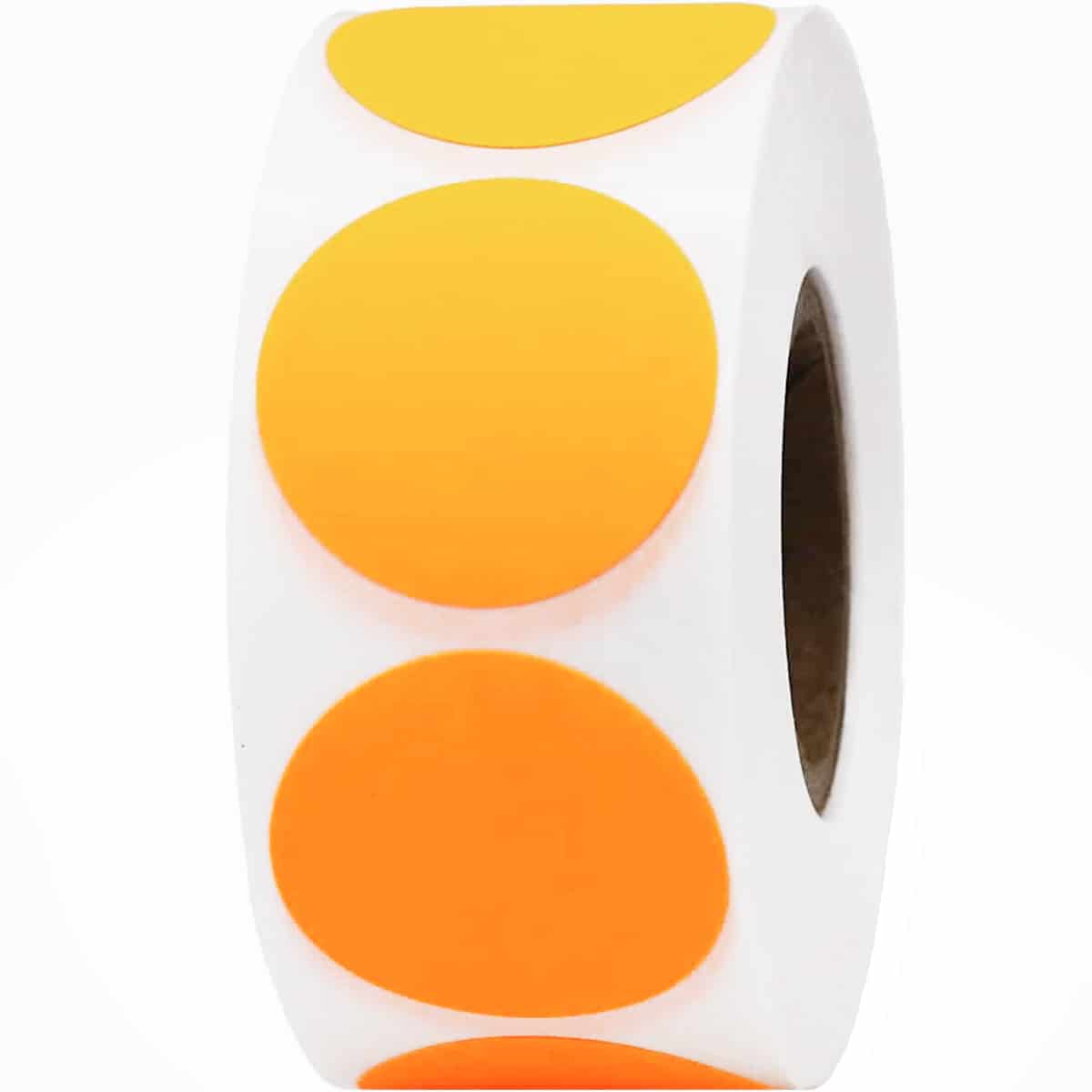 Fluorescent Orange Stickers 1" Round QTY 500