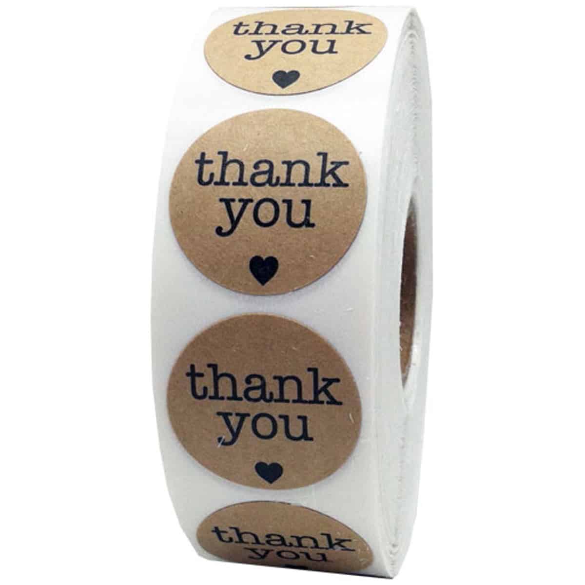 Thank You Kraft Stickers 1" Round QTY 500 Thank You Kraft Stickers 1" Round QTY 500