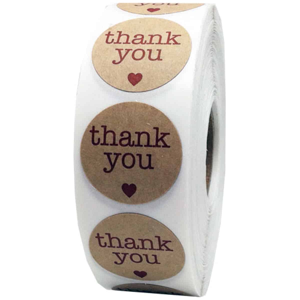Red Print Thank You Kraft Stickers 1" Round QTY 500 Red Print Thank You Kraft Stickers 1" Round QTY 500