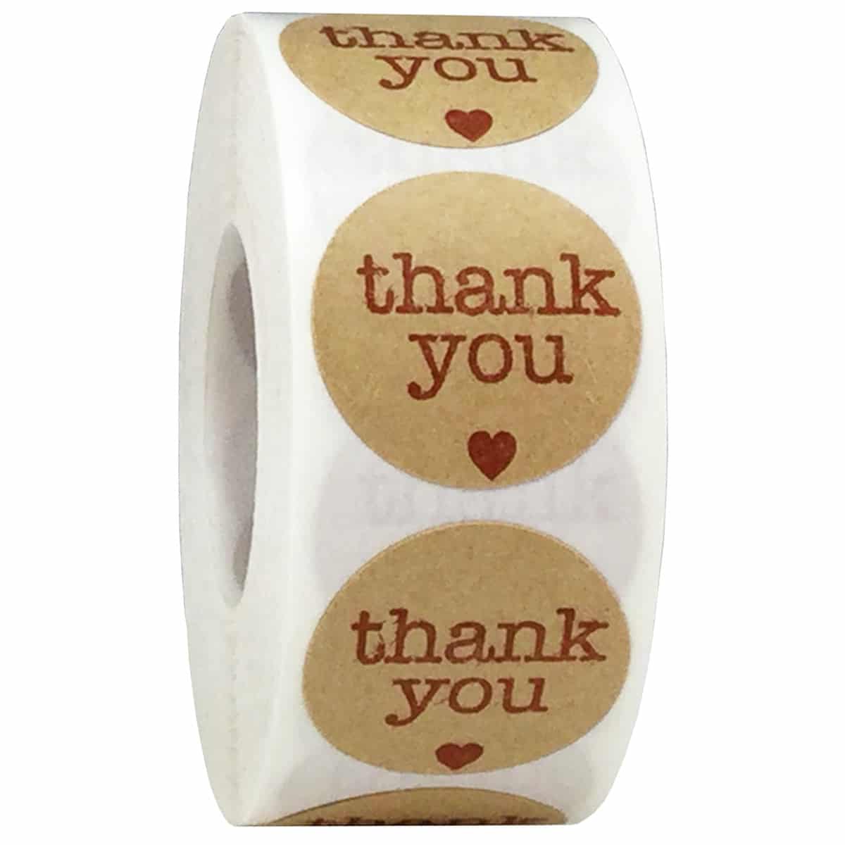 Red Print Thank You Kraft Stickers 1" Round QTY 500 Red Print Thank You Kraft Stickers 1" Round QTY 500