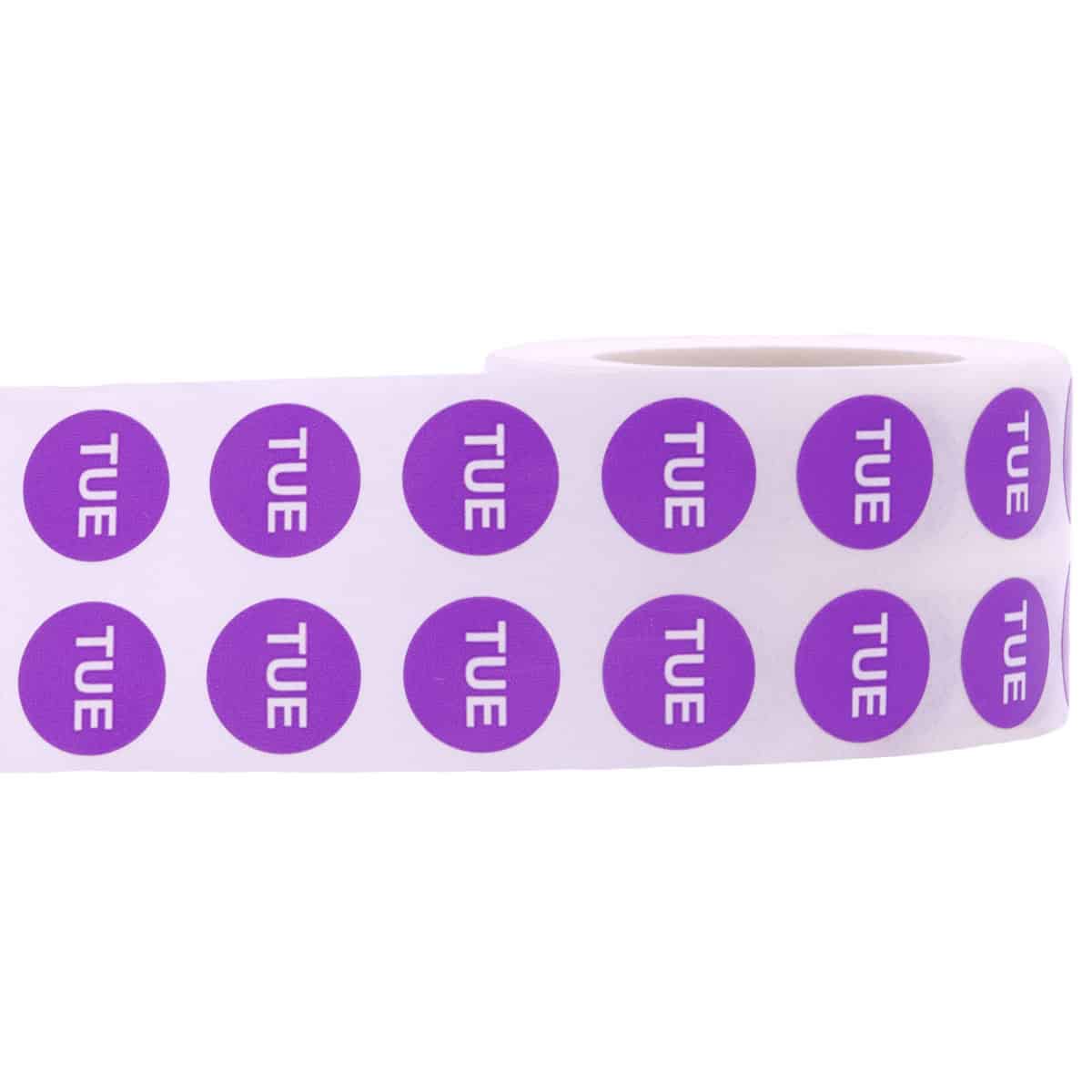 Small Tuesday Colored Day Stickers 1/2" Round Quantity 1,000