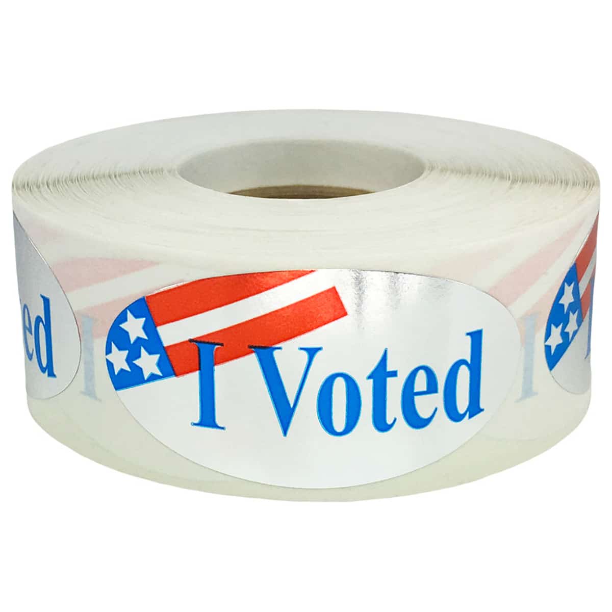 Silver I Voted Stickers Plastic Oval 1" x 2" QTY 500