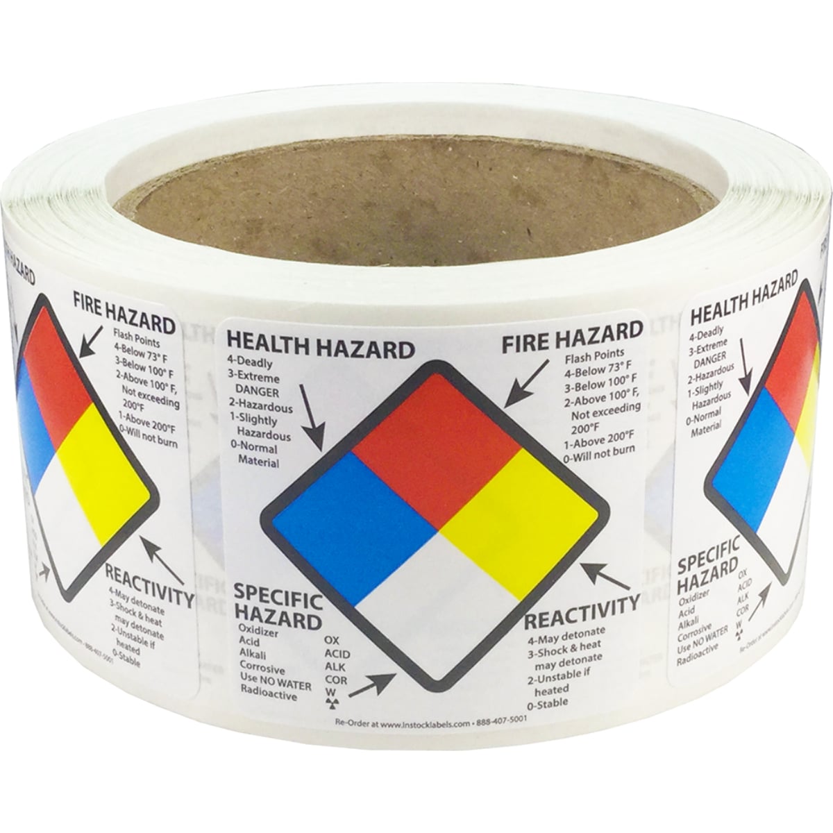 DOT Right To Know Specific Health Fire Reactivity Hazard Labels 2" Square QTY 500