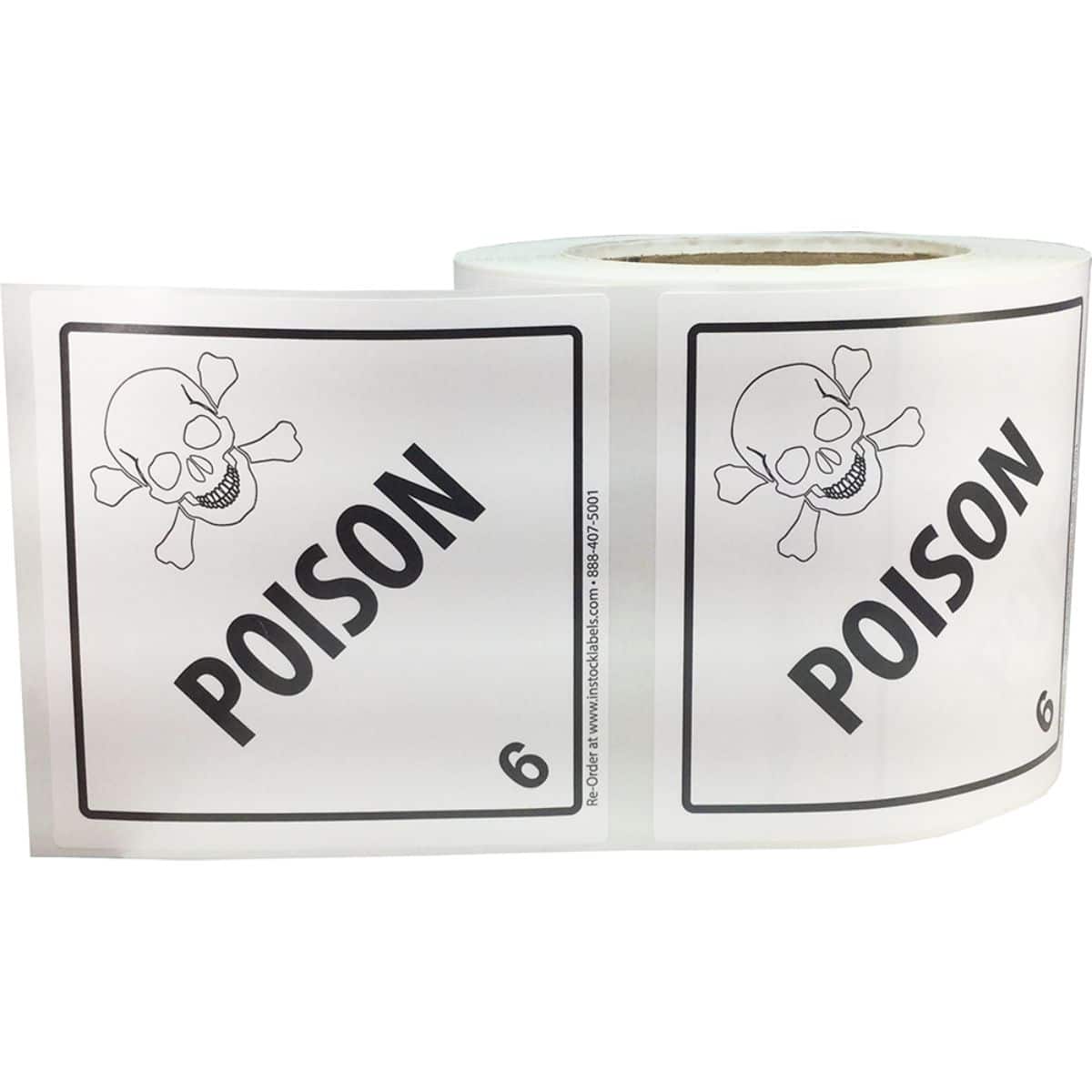 Poison Warning Labels Class 6 D.O.T. with Poison Logo Quantity 500
