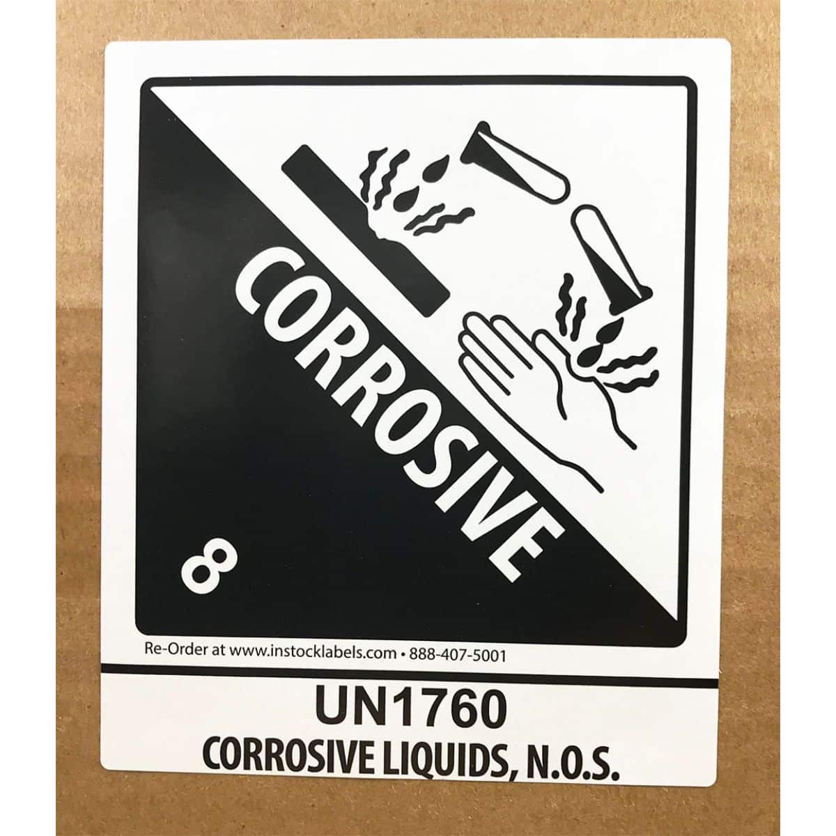 DOT UN1760 Corrosive Liquid Warning Labels Class 8 Quantity 500 DOT UN1760 Corrosive Liquid Warning Labels Class 8 Quantity 500